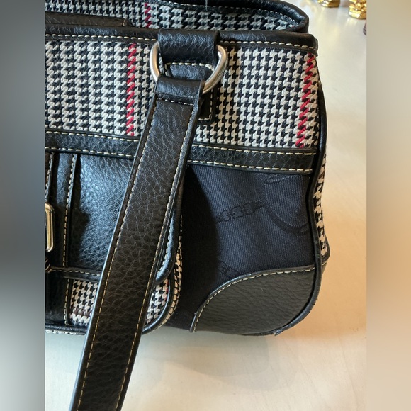 Equestrian Houndstooth Satchel Horsebit Print Black Faux Leather Chaps Handbag - Picture 6 of 14